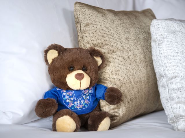A Teddy Bear Sitting On A Couch