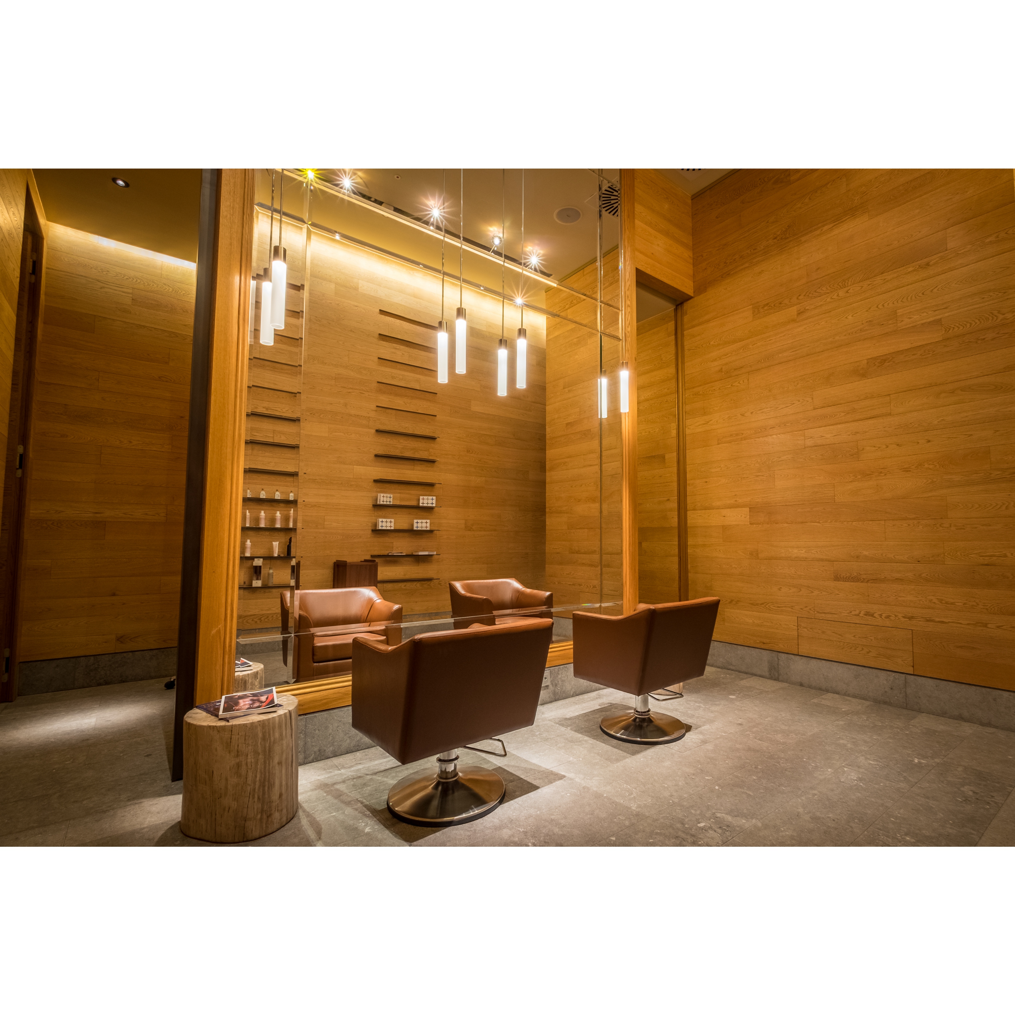 Hair Salon With Luxury Wood Walls At Chedi Andermatt-Switzerland