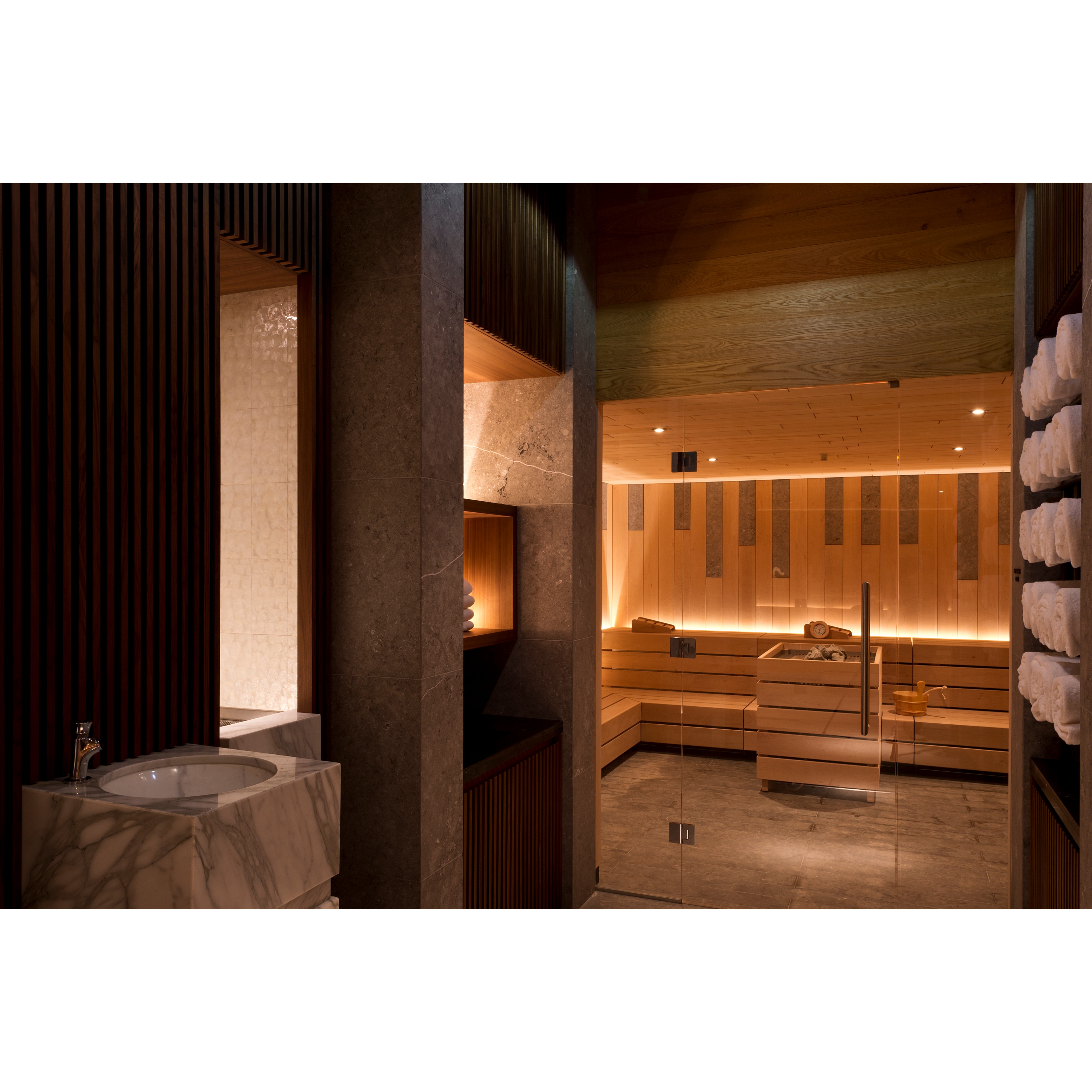 The Chedi Andermatt - Swiss Alps Luxury Hotel -Luxury Sauna with marble sink